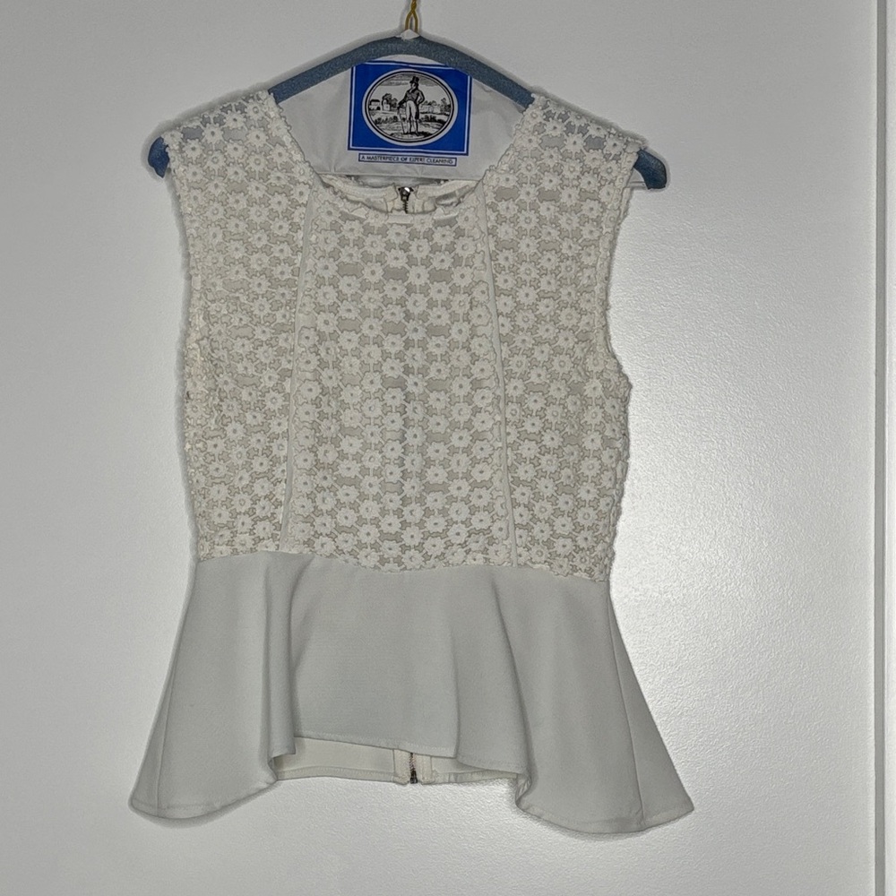 Line & Dot Ivory Floral Lace Peplum Top